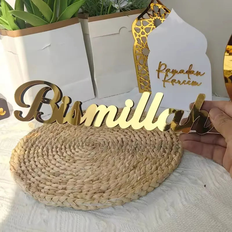 1set Ramadan Acrylic Wooden Ornaments Bismillah Eid Mubarak Home Table Decoration Islamic Muslim Party Gifts 2025 Accessories