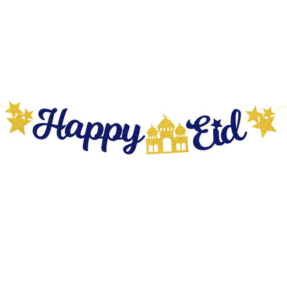 EID Mubarak Banner Glitter Star Moon Letter Paper Bunting Garland Islamic Muslim Party Ramadan Kareem Decorations for Home 2024