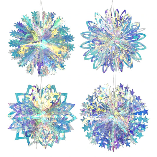 Iridescent Snowflake Ornaments Foil Ceiling Hanging Decora for Christmas Wedding Birthday Frozen Theme Party Rainbow Snow Decor