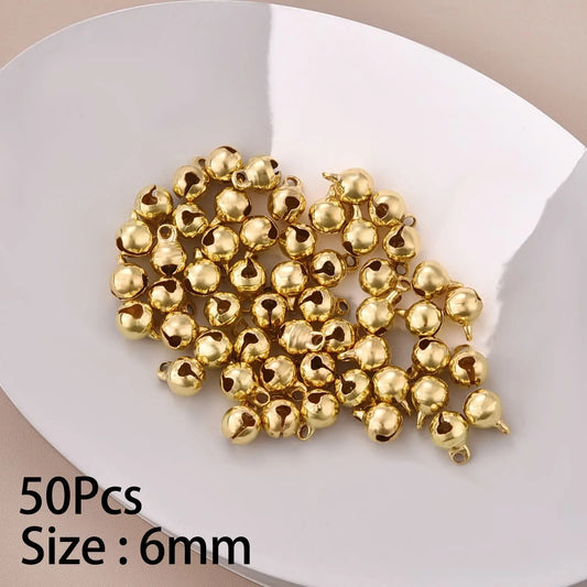 50Pcs 6mm Mini Aluminum Gold Colorful Jingle Pendant Tiny Brass Bells for Dog Christmas Tree Decoration/Diy Crafts Accessories