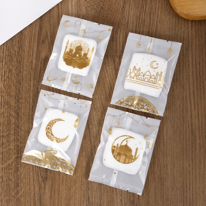 100Pcs Ramadan Cookie Bags Hot Seal Nougat Candy Baking Packaging Bag 2024 EID Mubarak Gift Decor Muslim Islamic Party Supplies