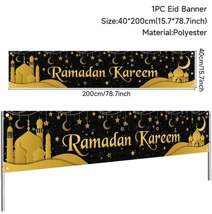 Eid Mubarak Outdoor Banner Flag Ramadan Decoration for Home 2024 Islamic Muslim Party Decor Gifts Ramadan Kareem Eid Al-Adha