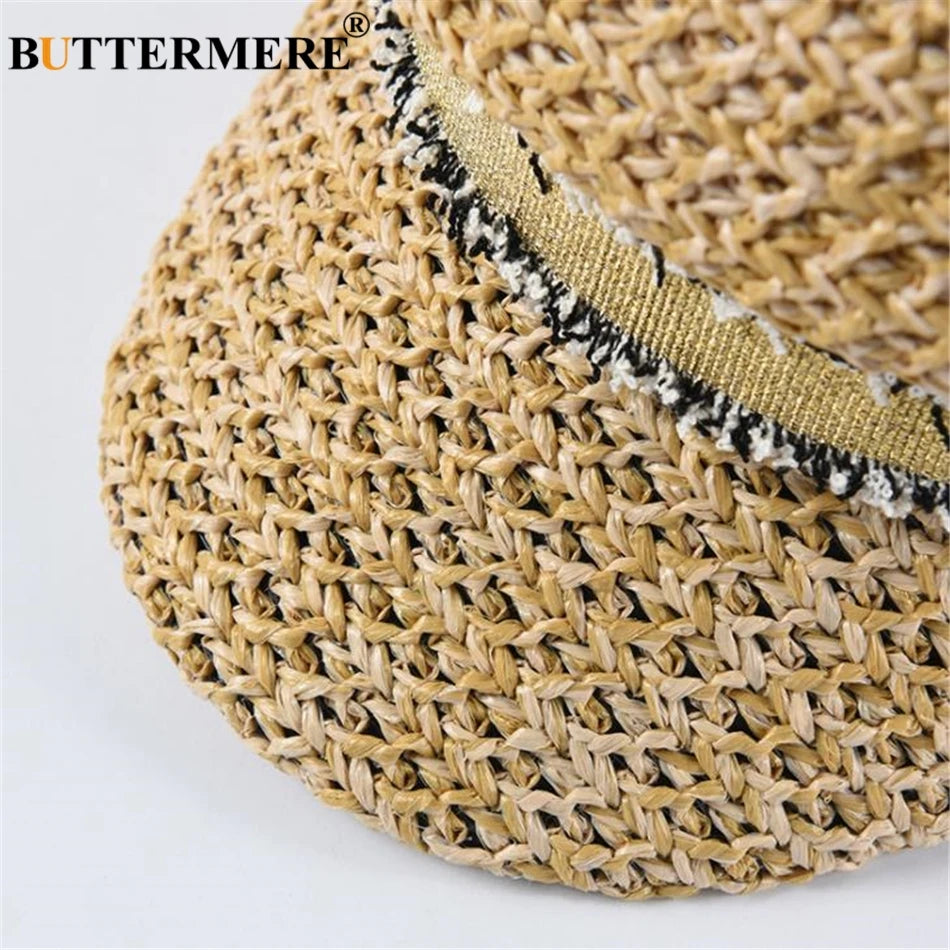 BUTTERMERE Straw Newsboy Cap Women Baker Boy Hat Female Khaki British Style Retro Designer Brand Spring Summer Octagonal Cap