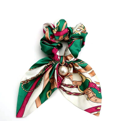 Fashion Bowknot Ponytail Holder Elastic Hair Bands for Girls Flower Printing Hair Accessories Women Hairband Ribbon Headwear