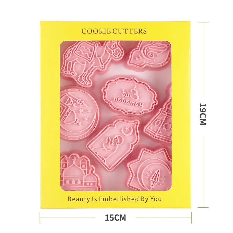 8Pcs Eid Mubarak Cookie Cutters Set Islamic Muslim Biscuit Mold Moon Star Stamp DIY Cake Baking Tools Ramadan Kareem Decoration