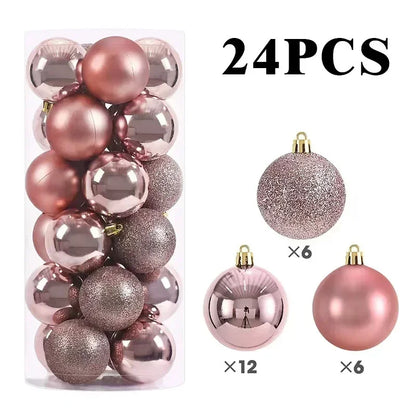 24/Pcs 8CM Christmas Ball Ornaments Set Painted Plastics Christmas Tree Pendant Decoration Christmas Decoration Accessories