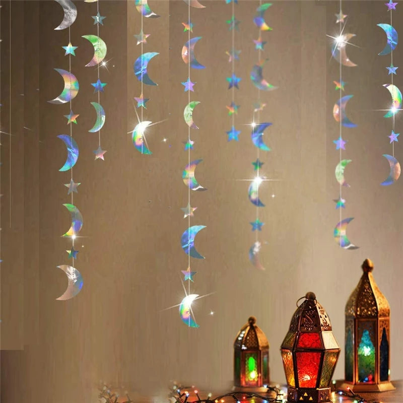 Eid Mubarak Party Decoration 4M Star Moon Shape Paper Garlands Ramadan Decoration Eid Mubarak Decor Blessed Eid Wedding Decor