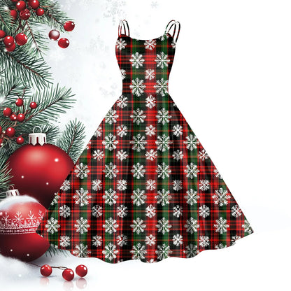 Women Christmas Casual Suspender Dresses Vintage Sleeveless Dress Xmas Party Formal Vestidos Big Hem Swing for Woman Clothing