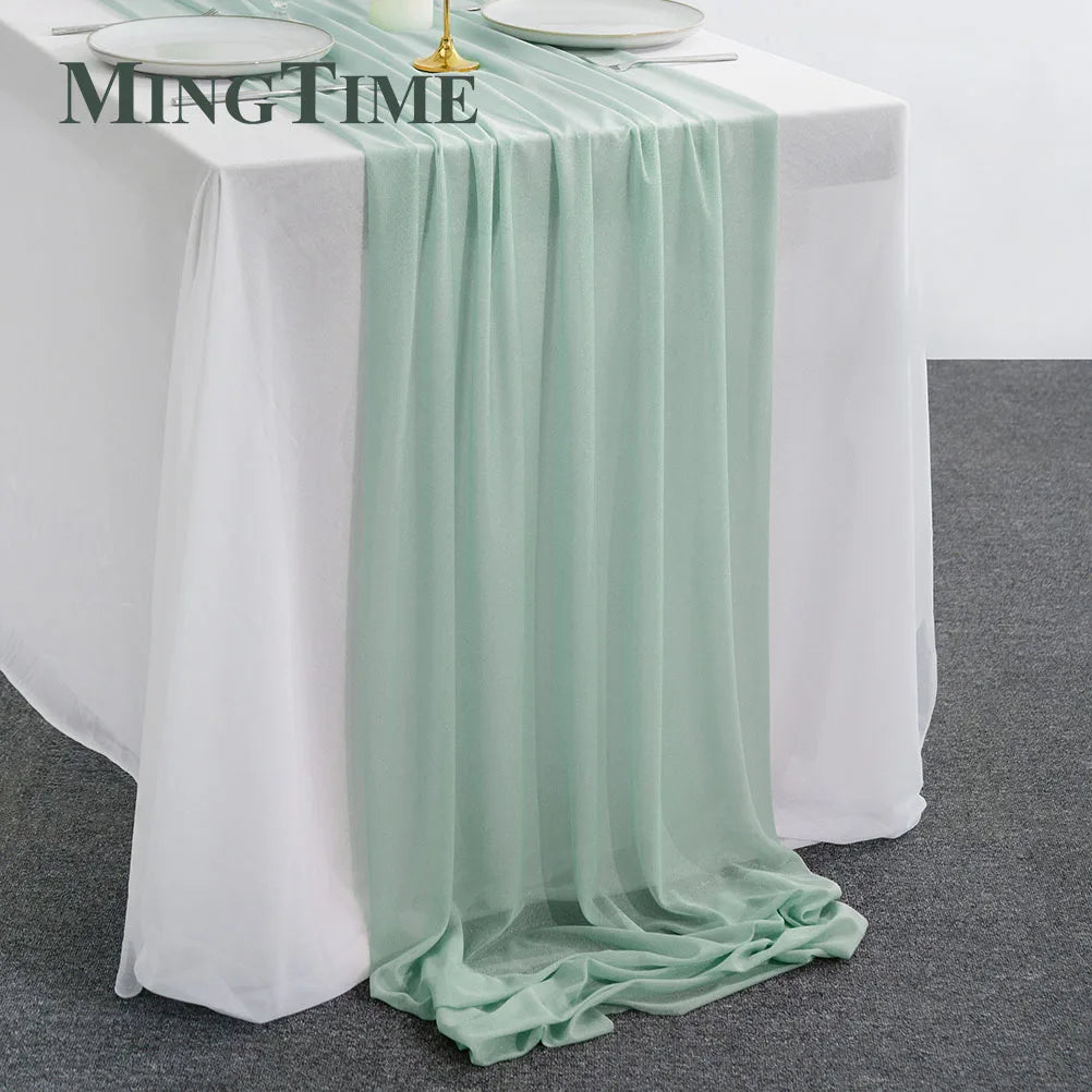 Sheer Chiffon Luxury Solid Colorful Table Runner Blue Rustic Boho Wedding Party Bridal Shower Birthday Home Christmas Decoration