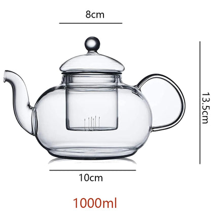 YWDL 400/600/1000ml Clear Glass Teapot With Removable Infuser Stovetop Safe Loose Leaf and Blooming Teapot Heat-Resistant