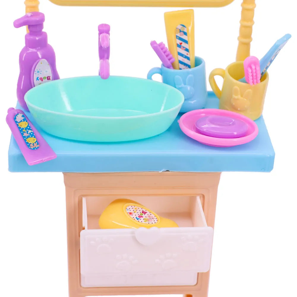 Barbies Doll House Furniture Bed Table Chair Plastics Cleaning Tools for 11.8inch Barbies Accessories Mini Furniture Model Gifts