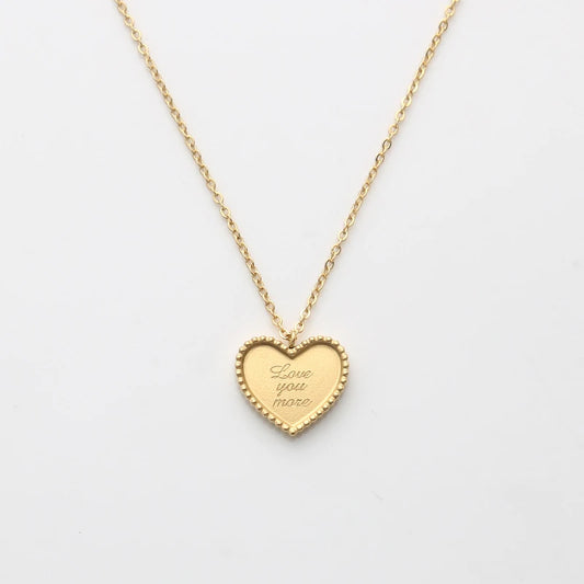 PVD 18 Gold Plated Heart Pendant Love You More Choker Necklace Stainless Steel Jewelry Valentine's Day Gift Necklace for Women