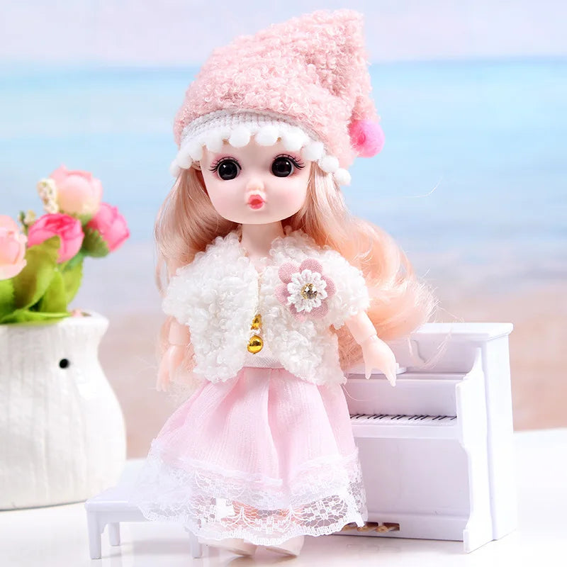 17cm Mini Bjd Doll for Girls 3 to 12 Year Old Wedding Dolls 1/12 With Hair and Clothes Full Set Christmas Gifts Toys for Kids