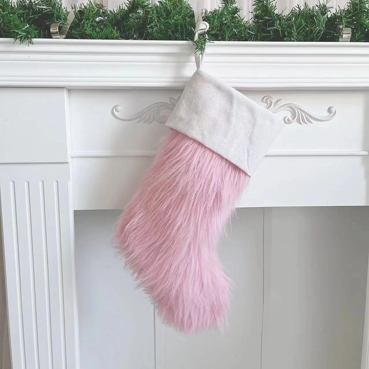 Christmas Stocking Pink White  Fur  Christmas Tree Ornaments Decor Christmas Gift Bags New Year