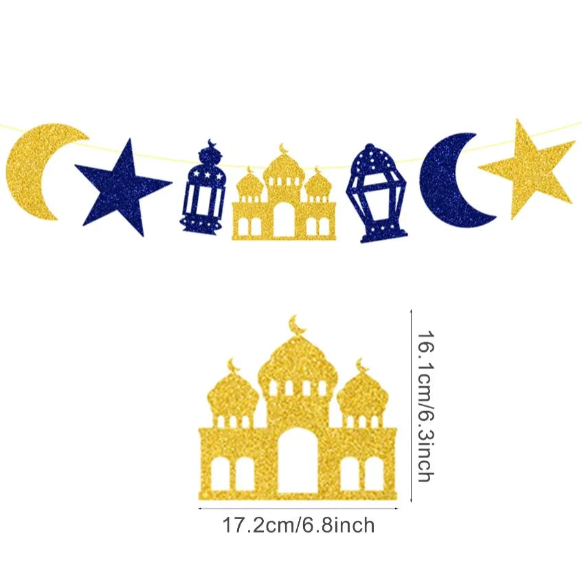 Eid Mubarak Banner Bunting Balloons Plates Tablecloth Kareem Ramadan Decoration for Home 2024  Muslim Islamic Party Supplies