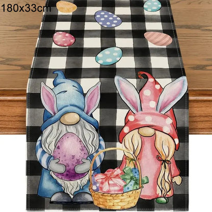 Easter Bunny Table Runner Linen Gnome Eggs Rabbit Dining Table Cloth Easter Placemat Decoration for Home Kitchen 2024 Spring