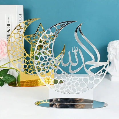 Hollow Out Ramadan Moon Acrylic Table Ornament Eid Mubarak DIY Decoration for Home Kareem Eid Gift Islamic Muslim Party Supplies