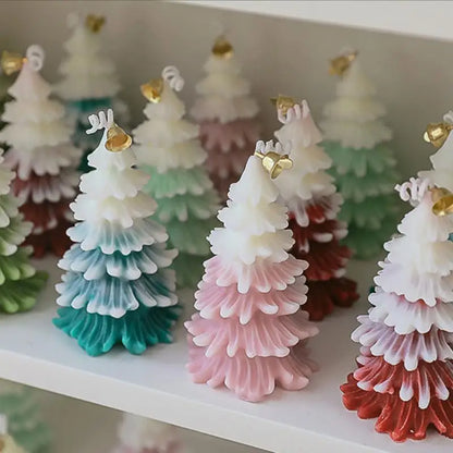 2025 Year Merry Christmas Candle Cute Xmas Tree Shaped Aromatherapy Scented Candle Desk Ornament for New Year Navidad Home Decor