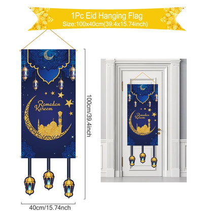 Eid Mubarak Decoration 2024 Hanging Flag Ramadan for Home Door Islamic Muslim Party Decor Ramadan Kareem Banner Eid Al-Fitr Gift