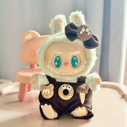 15cm 17cm Labubu Doll Clothes  Plush Doll Clothes Sweet Tube Big Mouth Fish Strap Pants Macaron 2nd Generation Cute  DIY Kid Gif
