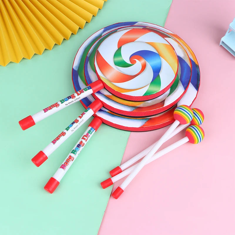 6Inch 8Inch 10Inch Lollipop Hand Drum Percussion Colorful Dance Props Infant Musical Toys Teaching Aids Children's Gift