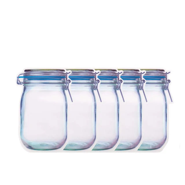 Kitchen Storage 5-20pcs Reusable Mason Jar Zipper Bags Grocery Candy Jar Food Storage Bags Portable Cookies Bags Kitchen Food