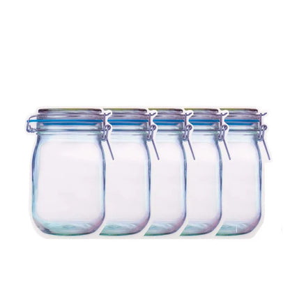 Kitchen Storage 5-20pcs Reusable Mason Jar Zipper Bags Grocery Candy Jar Food Storage Bags Portable Cookies Bags Kitchen Food