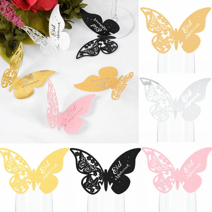 20pcs Eid Mubarak Hollow Butterfly Cup Card Wine Glass Paper Name Place Seat Card Wedding Party Ramadan Kareem Table Decorations