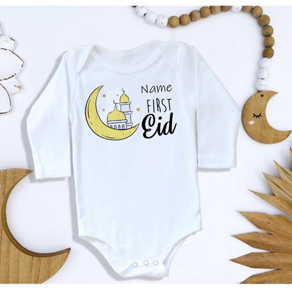 Personalised Eid Ramadan Baby Rompers Custom Infant Long Sleeve Jumpsuit Eid Boys Girls Clothes Islamic Muslim Holiday Outfits