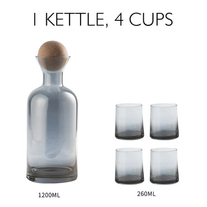 JINYOUJIA-Nordic Glass Carafe Water Pitcher With Wood Lid, Kettle, Drinking Cup, Tea Pot, Juice Jug, Household Drinkware