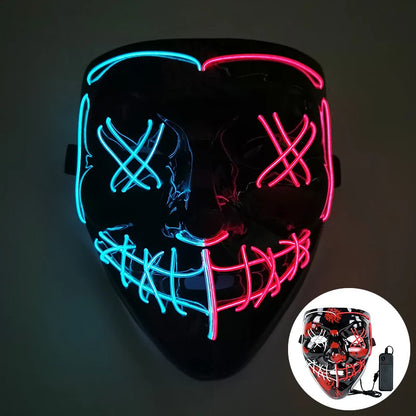 1P Scary Halloween Colplay Light Up Purge Mask Halloween Masquerade Party LED Face Masks for Kids Men Women Mask Glowing in Dark