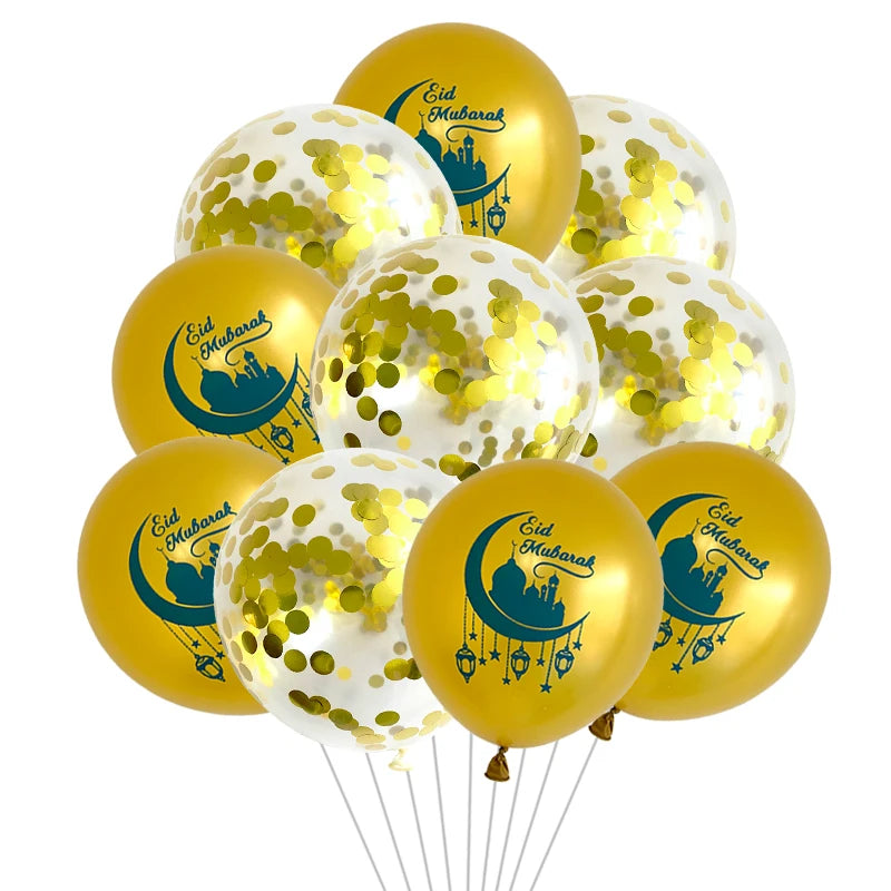 10pcs Eid Mubarak Metal Latex Balloon Ramadan Kareem Decoration Air Globos Ramadan Mubarak Muslim Islamic Festival Party Decor