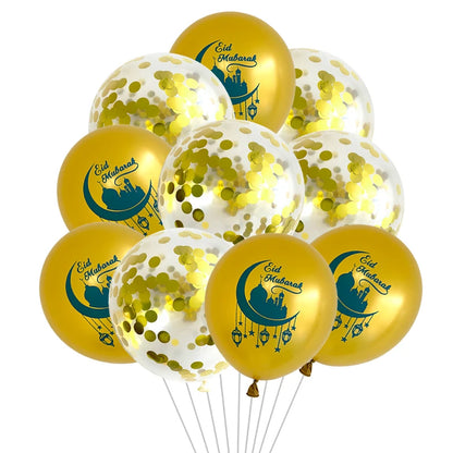 10pcs Eid Mubarak Metal Latex Balloon Ramadan Kareem Decoration Air Globos Ramadan Mubarak Muslim Islamic Festival Party Decor