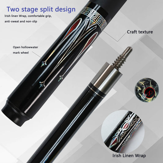 Carbon Fiber Pool Cue Stick 13mm Tip Peacock Element  Ideal for Nine Ball and Carom Billiards
