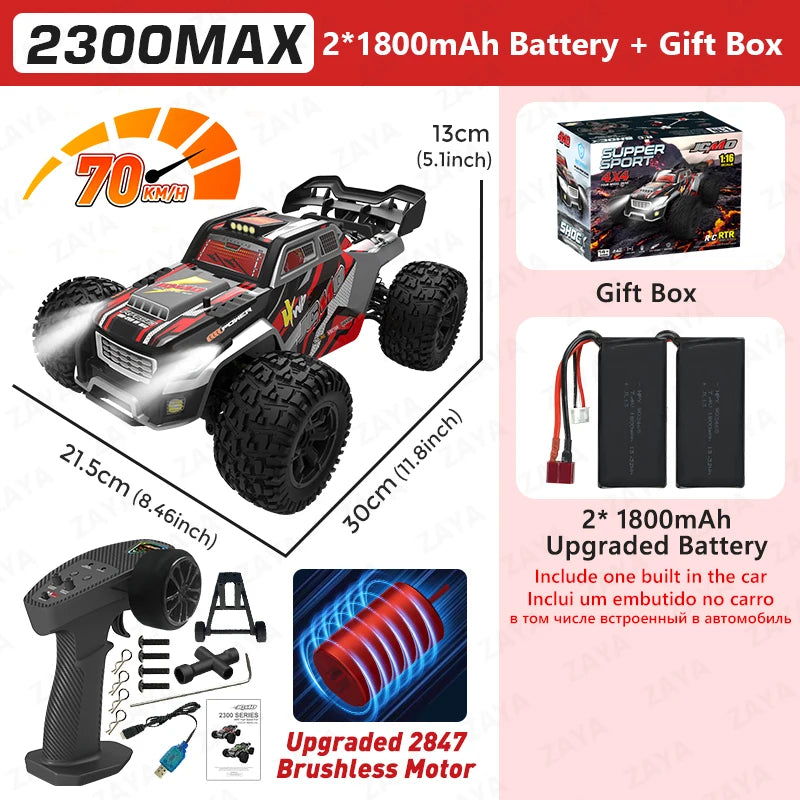 1:16 70km/H or 50km/H 4WD RC Car With LED Remote Control Cars High Speed Drift Monster 4x4 Truck for Kids Toy 2300PRO 2300MAX