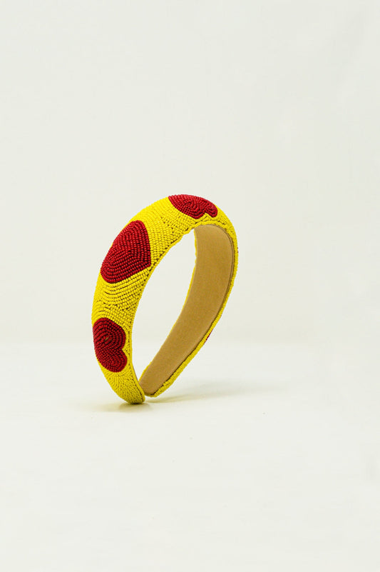 Heart Detail Beads Headband in Yellow