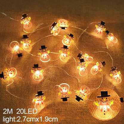 2M 20LED Santa Claus Snowflake LED Light String Christmas Decoration for Home Xmas Tree Ornament 2024 Navidad Kids Gift New Year