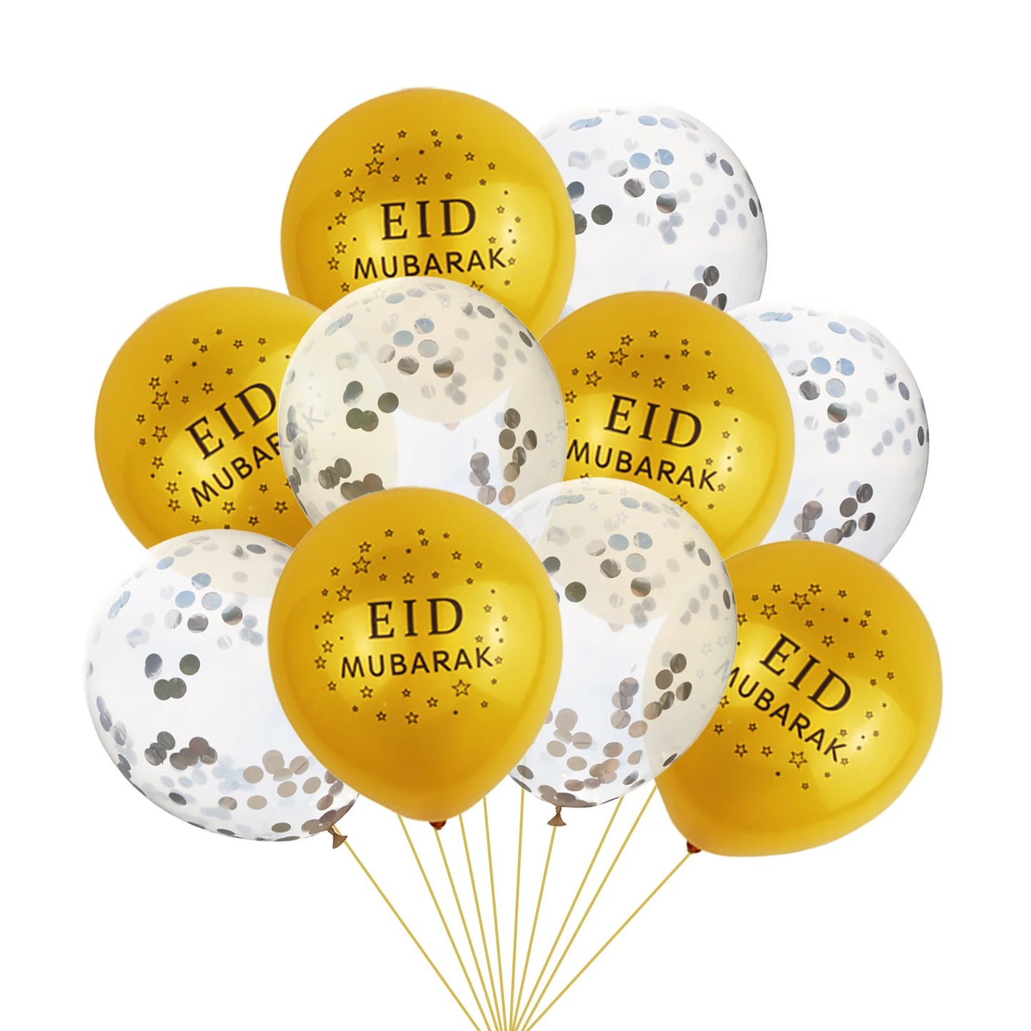 EID MUBARAK Balloons Decor, Ramadan Decoration, Silver and Gold, Islamic Muslim, Eid Mubarak Favors, Party Supplies, 10Pcs