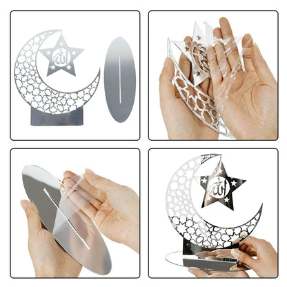 Hollow Out Ramadan Moon Acrylic Table Ornament Eid Mubarak DIY Decoration for Home Kareem Eid Gift Islamic Muslim Party Supplies