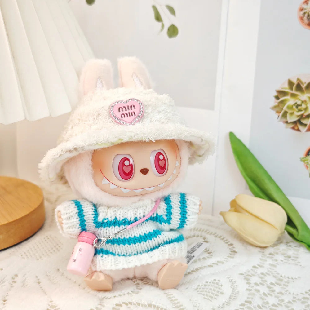 15cm 17cm Labubu Doll Clothes  Plush Doll Clothes Sweet Tube Big Mouth Fish Strap Pants Macaron 2nd Generation Cute  DIY Kid Gif