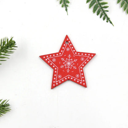 12pcs/Lot DIY White&Red Christmas Printed Wooden Pendants Ornaments for Kids Christmas Gifts Xmas Tree Ornaments Decorations