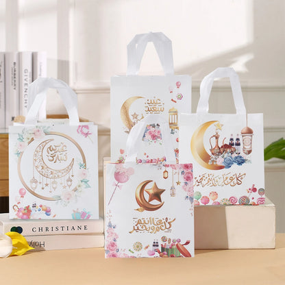 4Pcs Eid Mubarak Gift Bag Ramadan Decor 2024 Nonwoven Pouch Cookie Candy Packaging Bags Muslim Islamic Ramadan Kareem Supplies