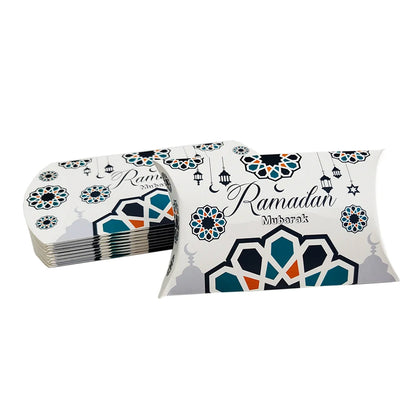 10pcs Eid Mubarak Gift Kraft Bag Box Pillow Candy Cookie Chocolate Paper Box Ramadan Kareem Decoration Party Supplies Kids Gift