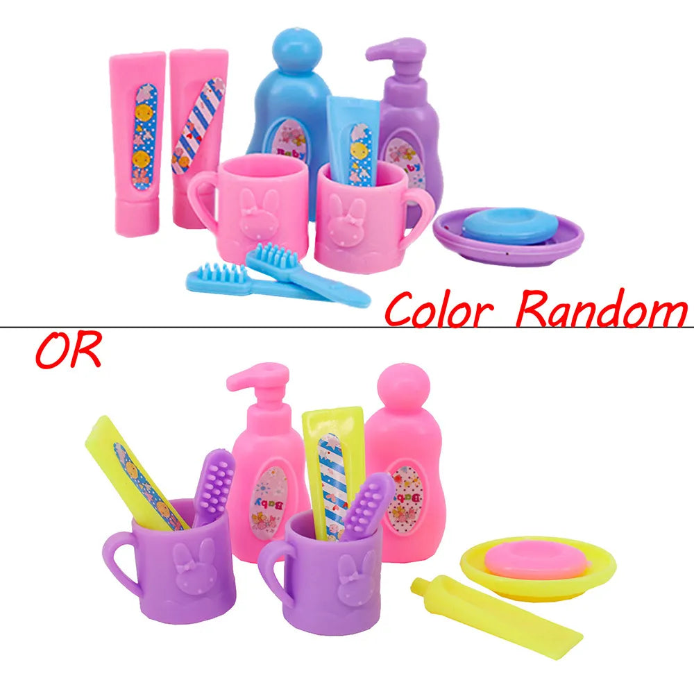 Barbies Doll House Furniture Bed Table Chair Plastics Cleaning Tools for 11.8inch Barbies Accessories Mini Furniture Model Gifts