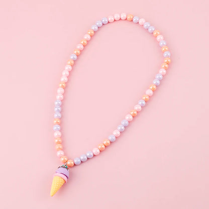 Makersland Kids Necklaces for Girls Ice Cream Pendant Beaded Resin Necklace Candy Color Cartoon Cute Jewelry Christmas Presents