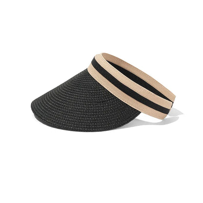 Adult Child Woman's Sun Visor Hats Female Bowknot Visor Caps Hand Made DIY Straw Summer Cap Casual Empty Top Hat Beach
