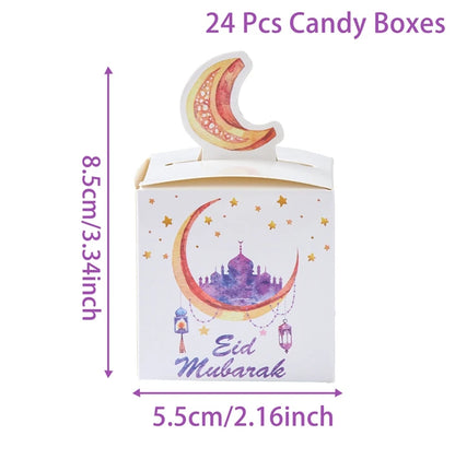 24Pcs Eid Mubarak Candy Gift Box Eid Black White Packaging Box Ramadan Decoration 2024 Islam Muslims Festive Party Supplies
