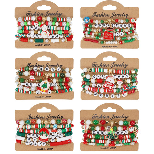 Christmas Santa Christmas Tree Gift Bag Snowflake Snowman Pendant Stackable Elastic Bracelet Christmas Bracelet