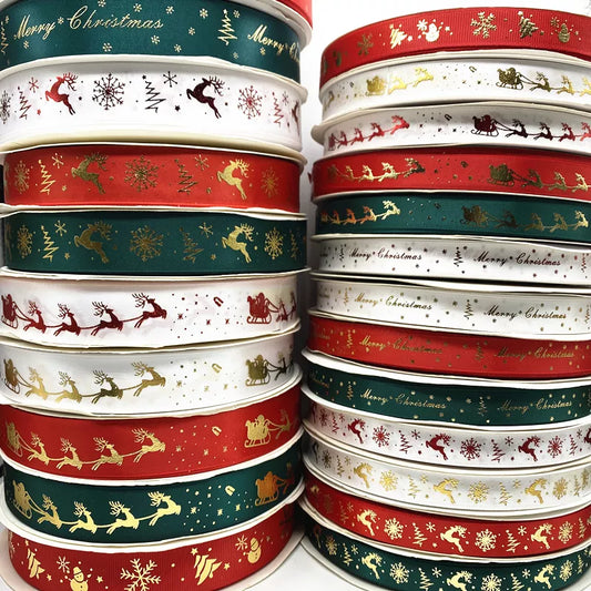 5yards 10mm 15mm 25mm Christmas Ribbon Printed Christmas Polyester Ribbon for Handmade Design Christmas Decoration Gift Packing