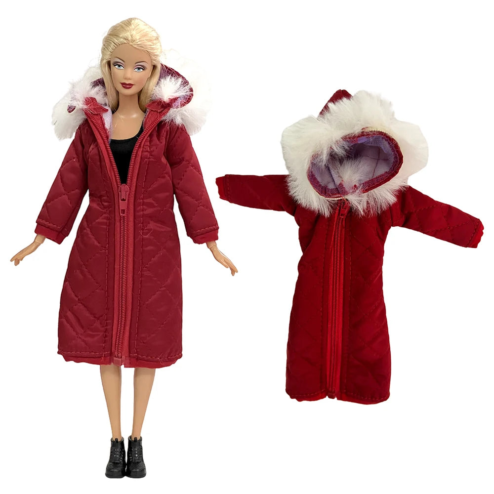1 Pcs Fashion Hoodie Dress  for Barbie Doll Clothes Winter Jacket  Parka Coat Outfit for 1/6 BJD Doll Accessories JJ